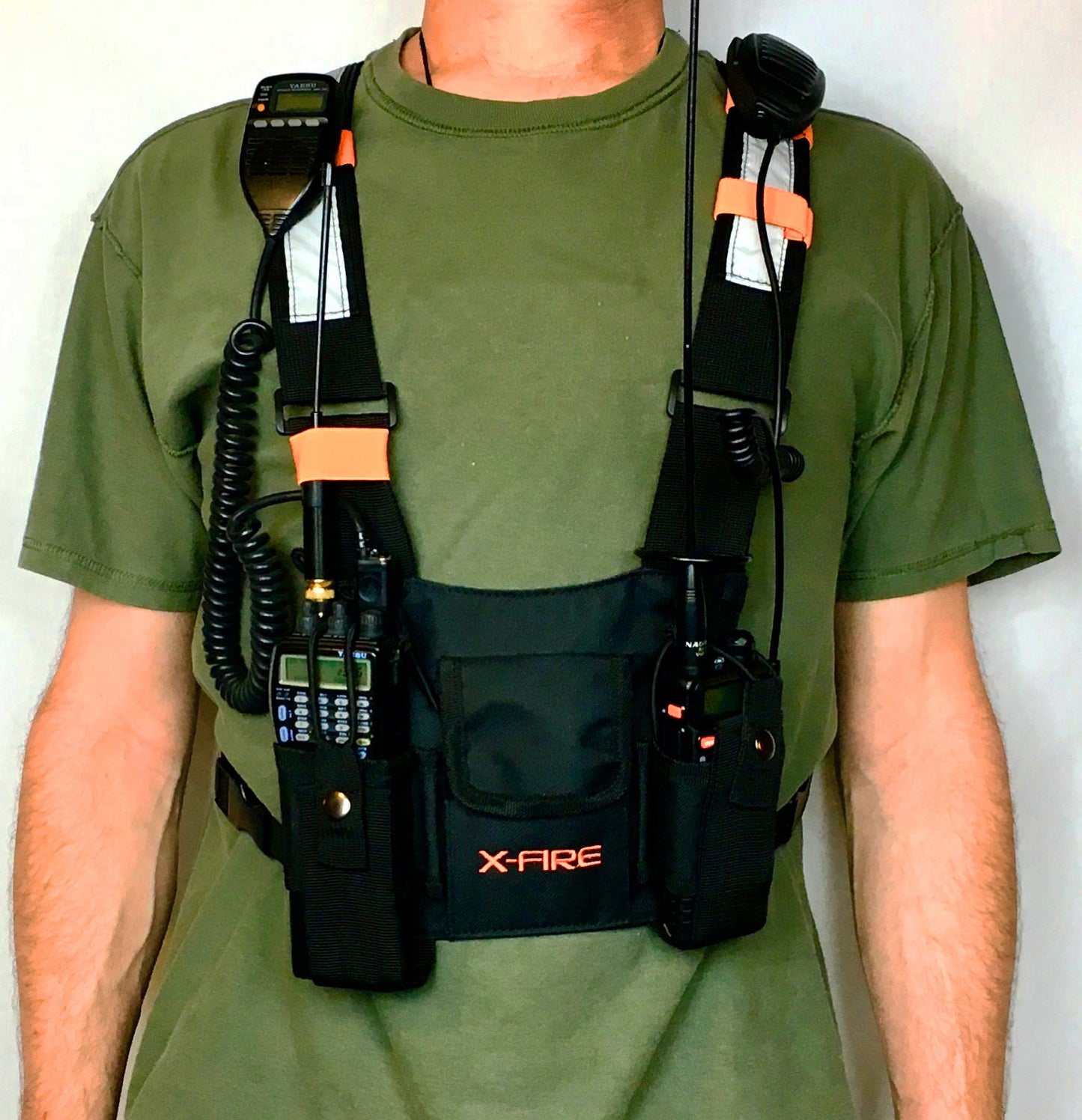 X-FIRE® Dual Portable Radio Chest Rig Harness for Two-Way Radios w/ 3m Reflective