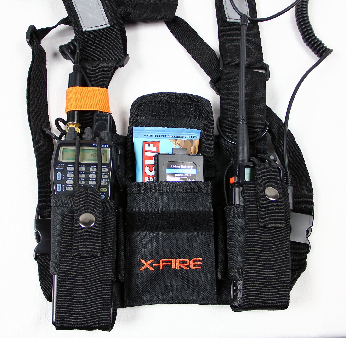 X-FIRE® Dual Portable Radio Chest Rig Harness for Two-Way Radios w/ 3m Reflective