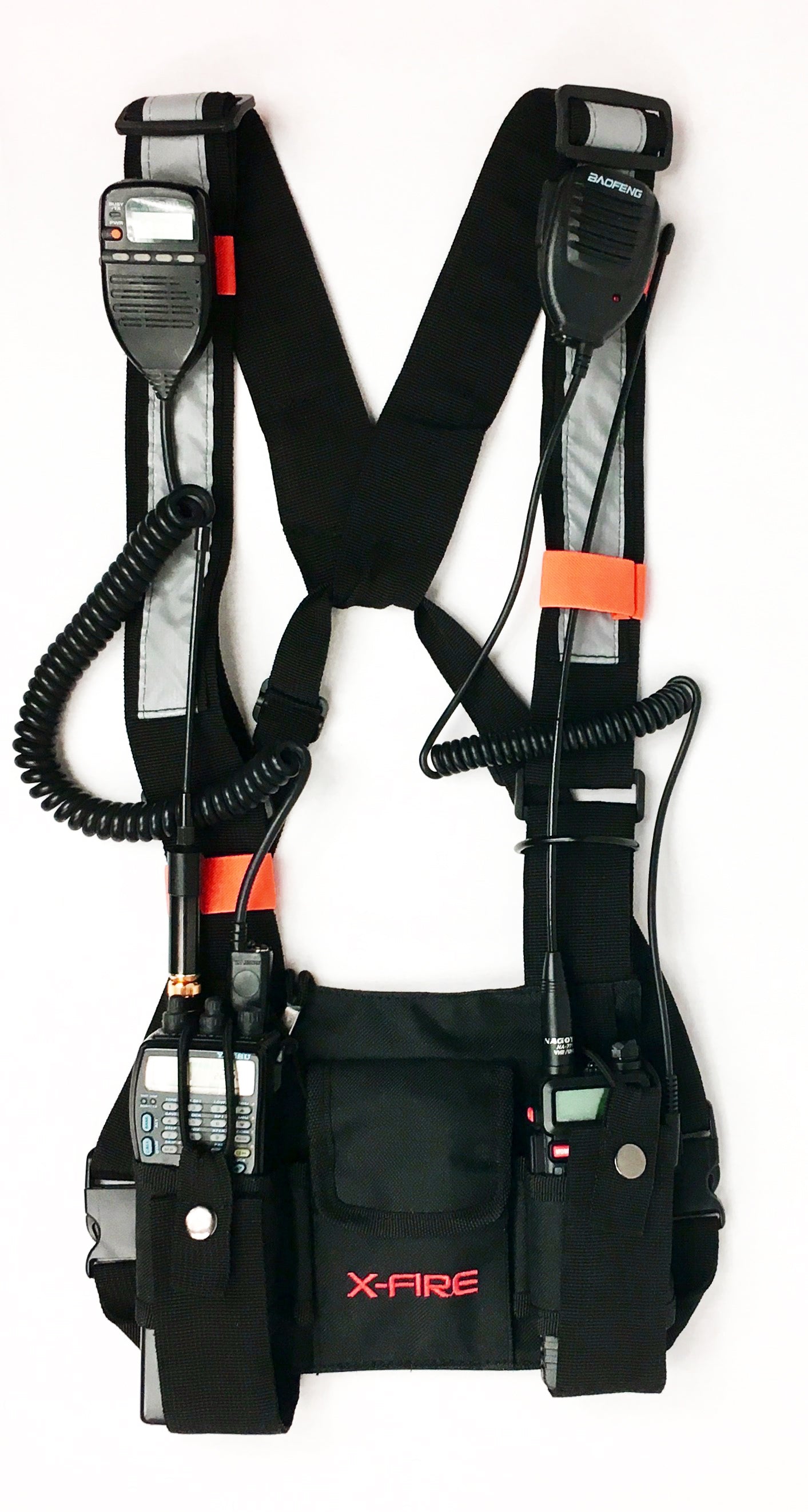 X-FIRE® Dual Portable Radio Chest Rig Harness for Two-Way Radios w/ 3m Reflective